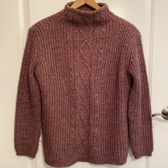 Mock Turtleneck Wool Blend Cable Knit Sweater